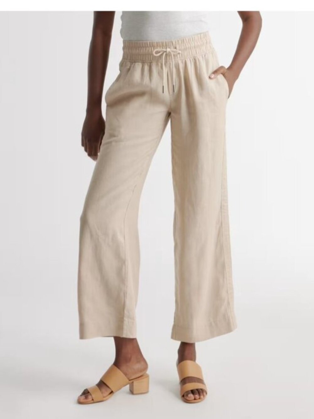 QUINCE 100% European Linen Wide Leg Lounge Pants - Driftwood - Size XS